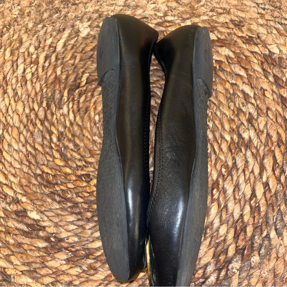 Tory Burch Black Leather Reva Logo Ballet Flats
